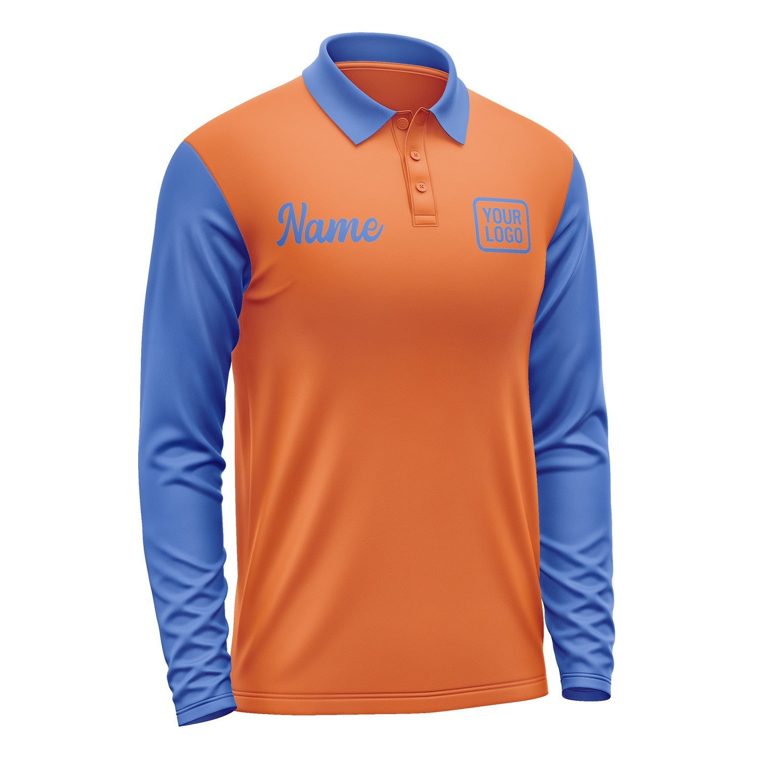 Custom Orange Sky Blue Long Sleeve Polo Shirt Pl280909B109