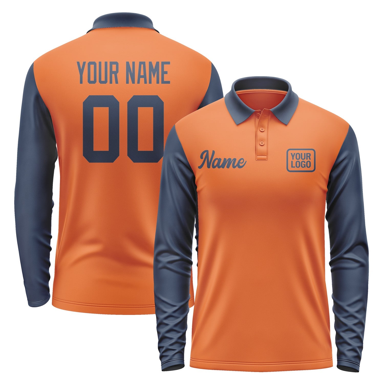 Custom Orange Blue Long Sleeve Polo Shirt Pl281010B110