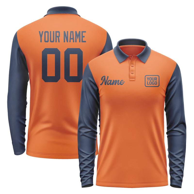 Custom Orange Blue Long Sleeve Polo Shirt Pl281010B110