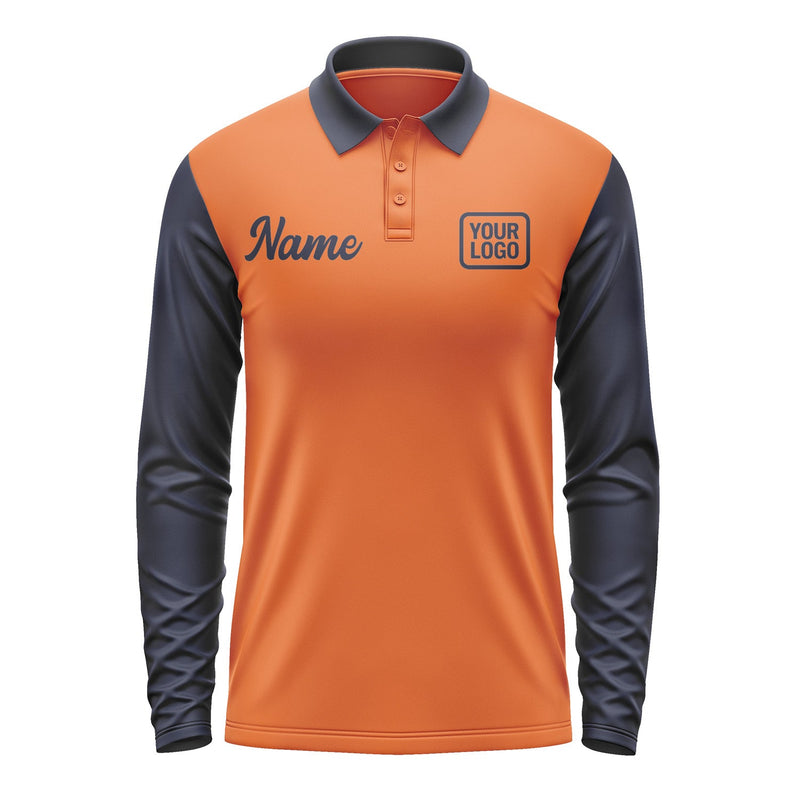 Custom Orange Navy Long Sleeve Polo Shirt Pl281111B111