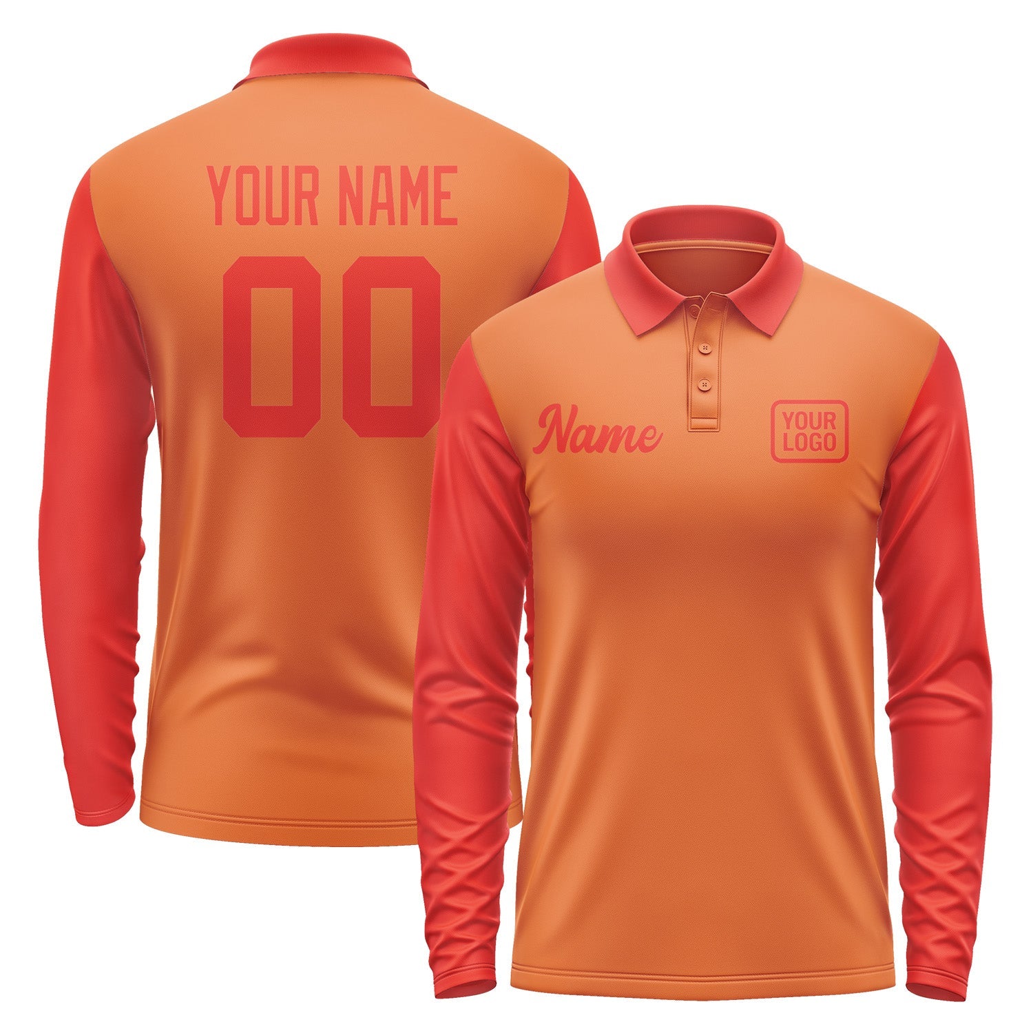 Custom Orange Orange Red Long Sleeve Polo Shirt Pl281212B112