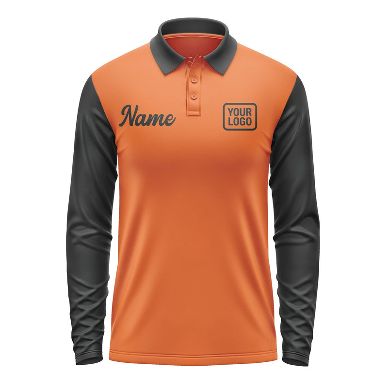 Custom Orange Black Long Sleeve Polo Shirt Pl281717B117