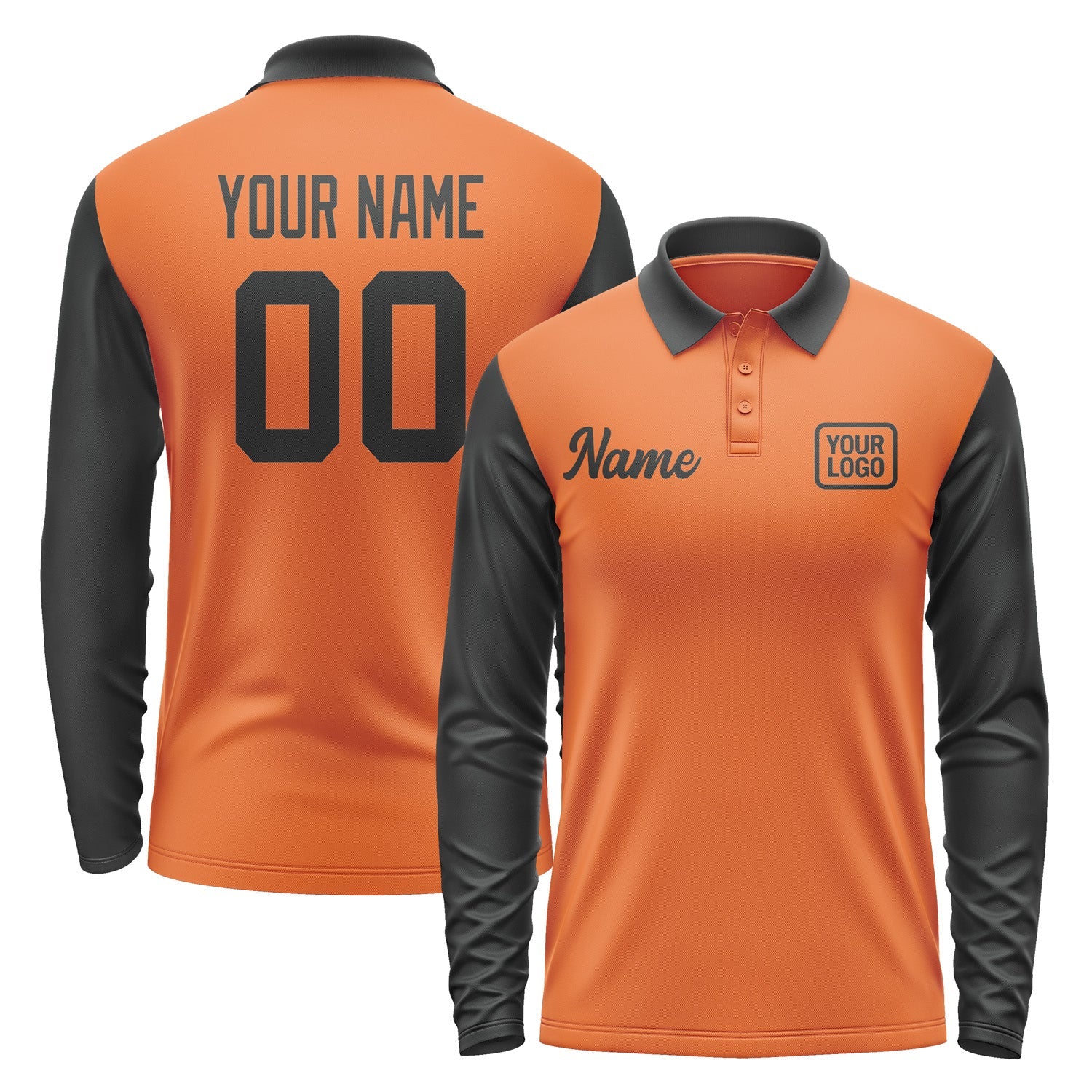 Custom Orange Black Long Sleeve Polo Shirt Pl281717B117