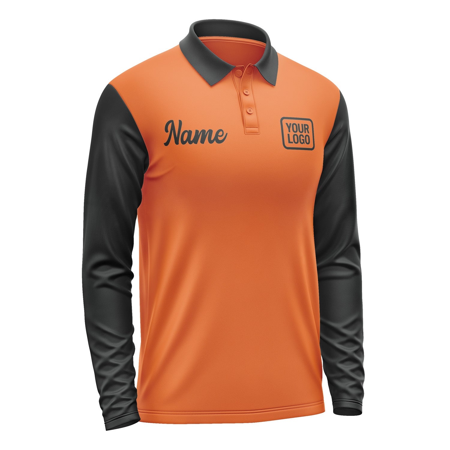 Custom Orange Black Long Sleeve Polo Shirt Pl281717B117