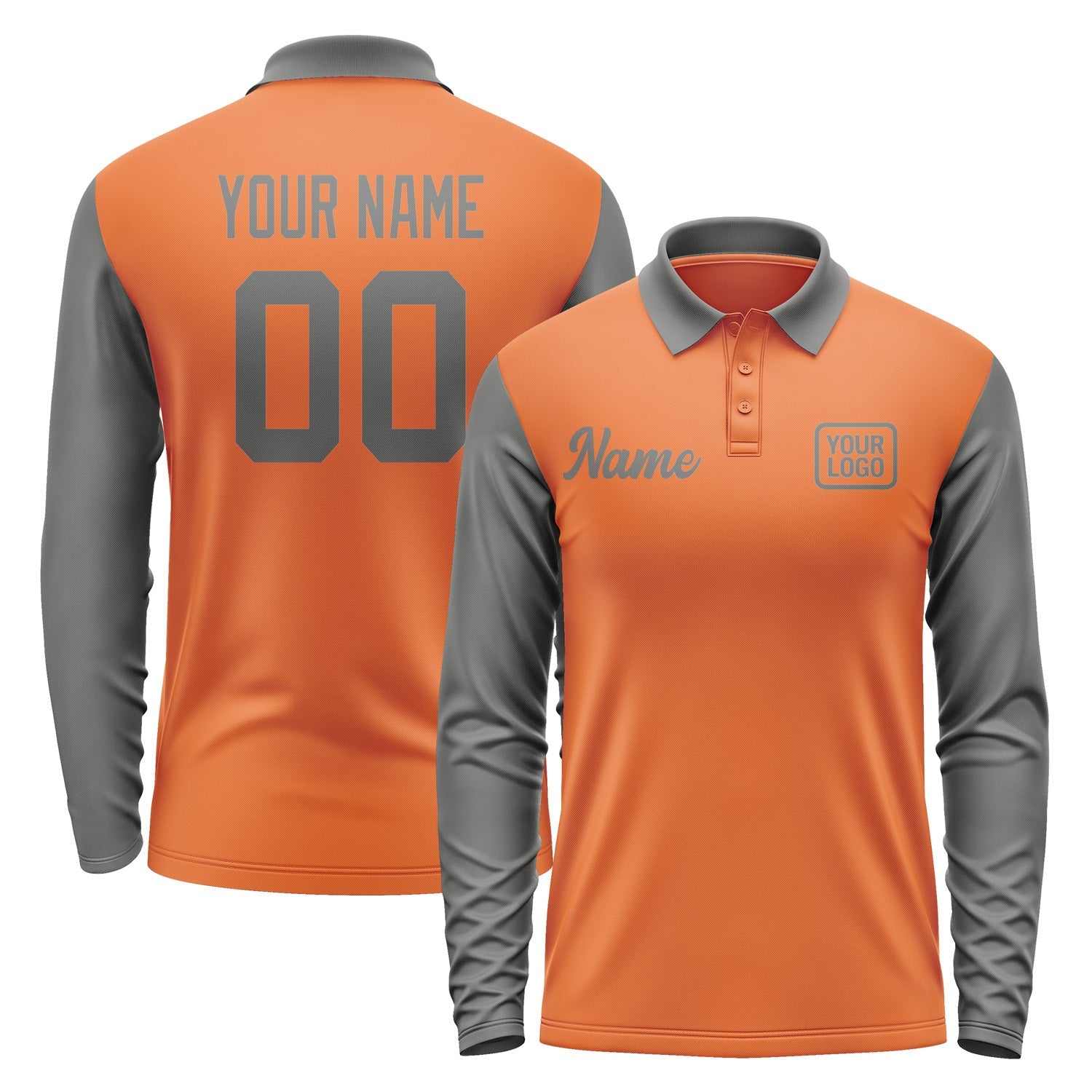 Custom Orange Dark Grey Long Sleeve Polo Shirt Pl282020B120
