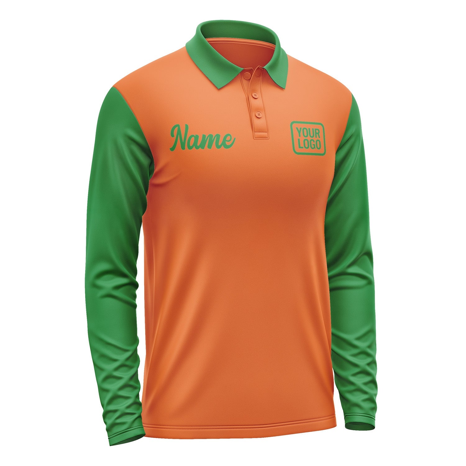 Custom Orange Emerald Green Long Sleeve Polo Shirt Pl282424B124