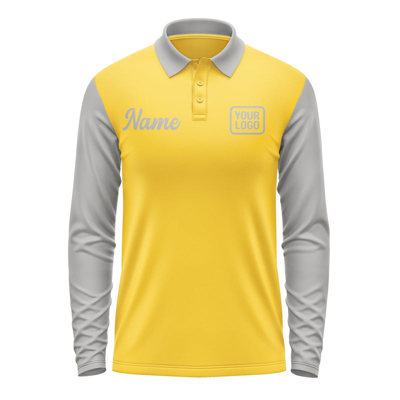 Custom Gold Gray Long Sleeve Polo Shirt Pl300404B104