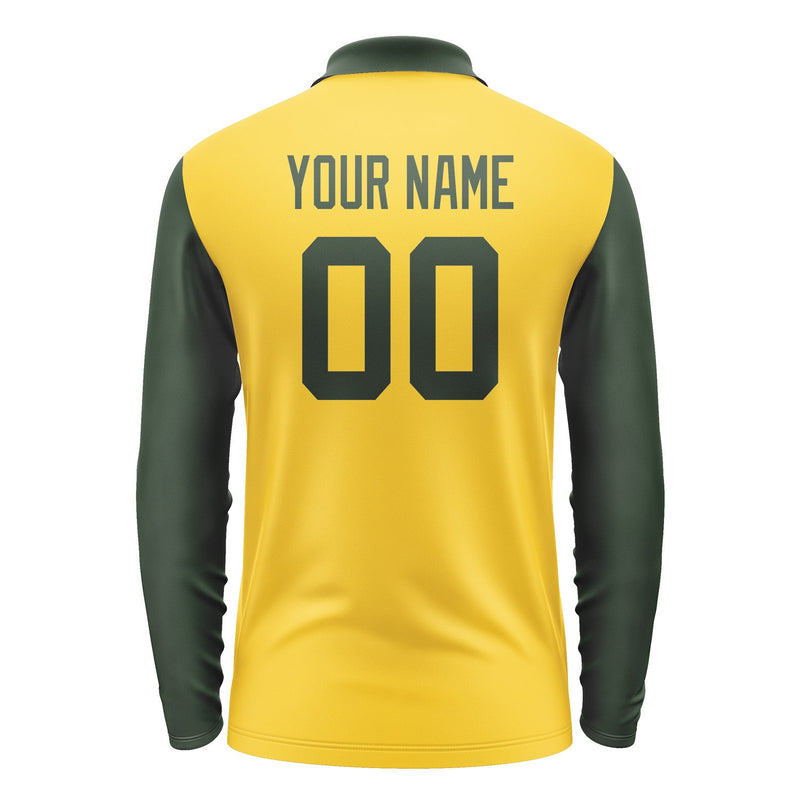 Custom Gold Dark Green Long Sleeve Polo Shirt Pl300606B106