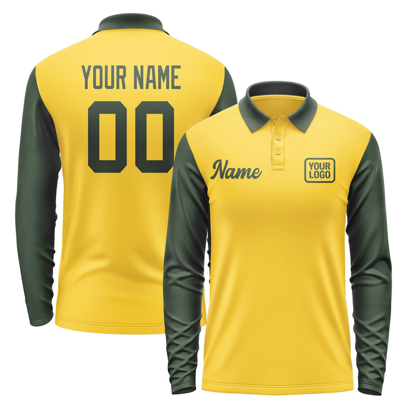 Custom Gold Dark Green Long Sleeve Polo Shirt Pl300606B106