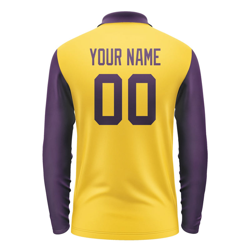 Custom Gold Purple Long Sleeve Polo Shirt Pl300707B107