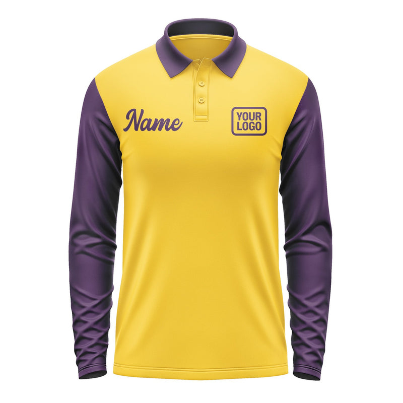 Custom Gold Purple Long Sleeve Polo Shirt Pl300707B107