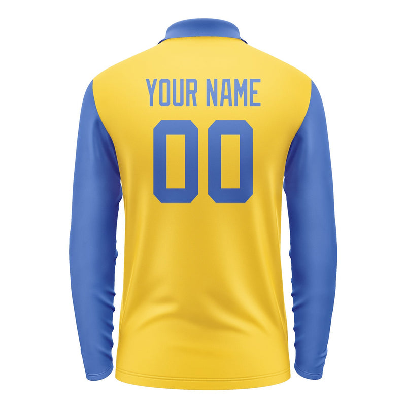 Custom Gold Sky Blue Long Sleeve Polo Shirt Pl300909B109