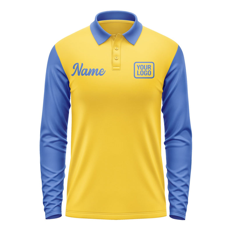 Custom Gold Sky Blue Long Sleeve Polo Shirt Pl300909B109