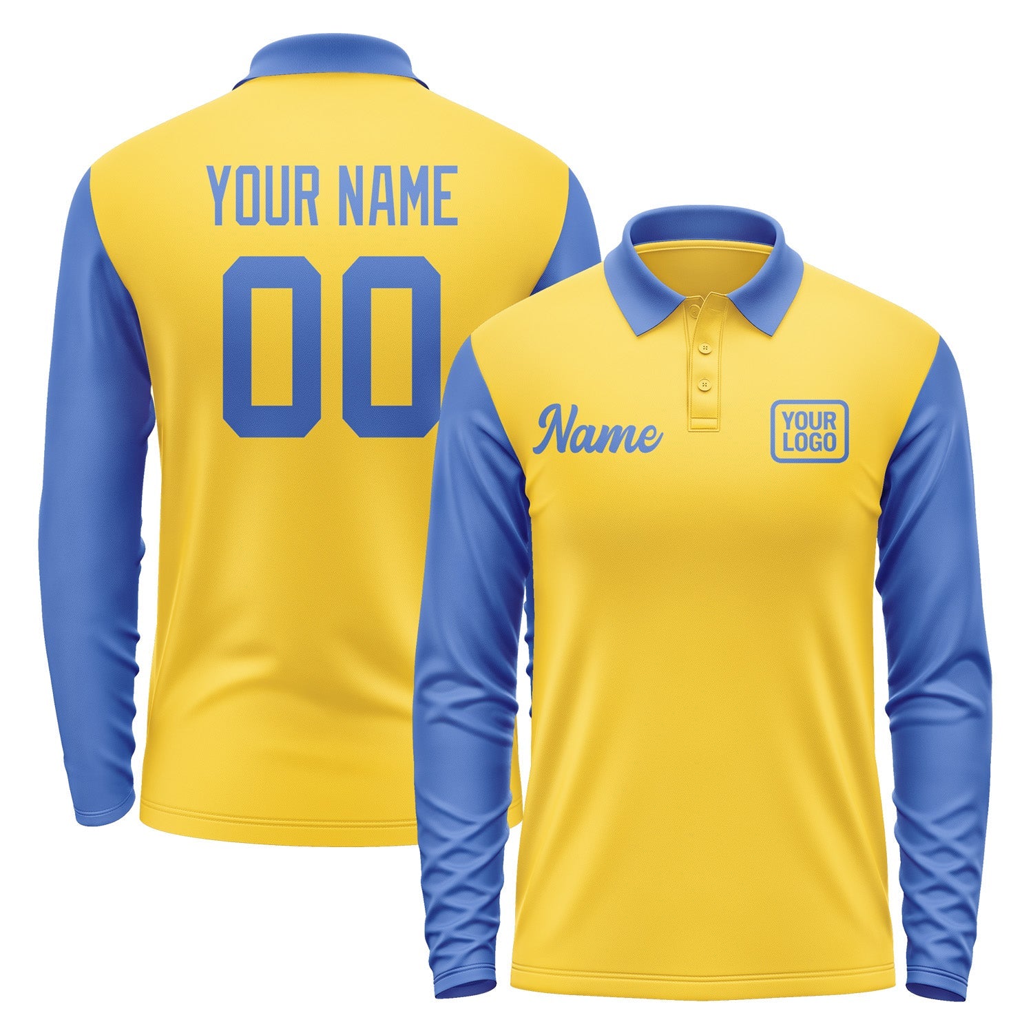 Custom Gold Sky Blue Long Sleeve Polo Shirt Pl300909B109