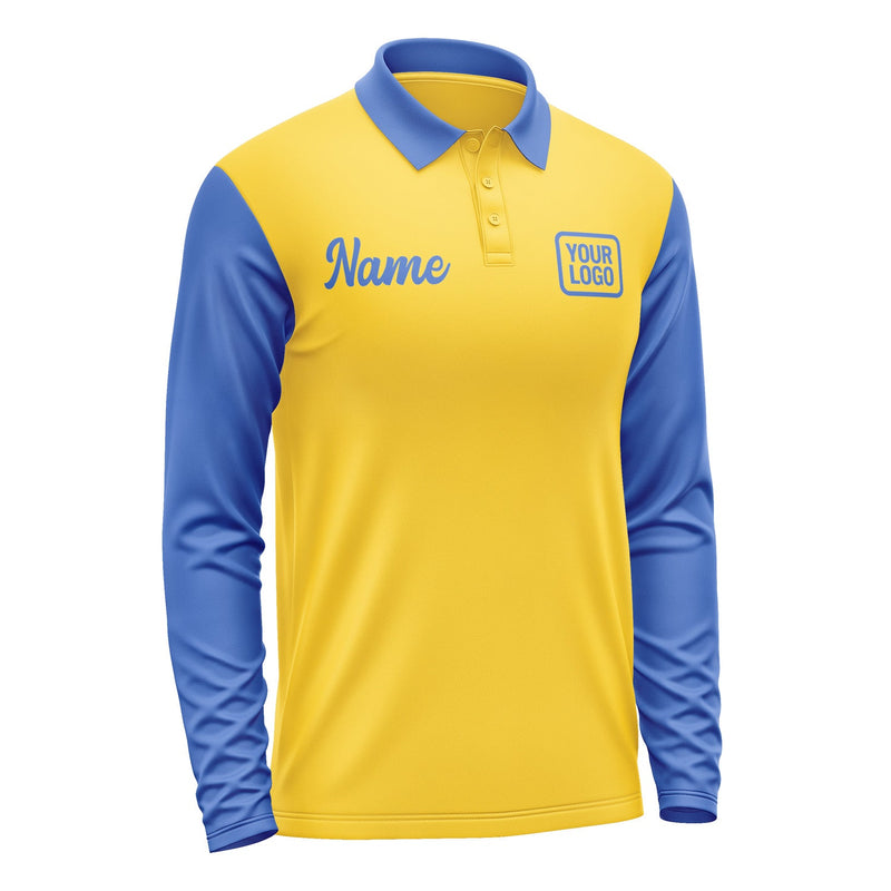 Custom Gold Sky Blue Long Sleeve Polo Shirt Pl300909B109