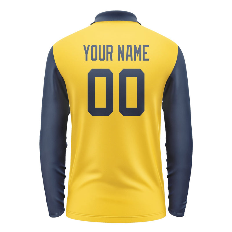 Custom Gold Blue Long Sleeve Polo Shirt Pl301010B110
