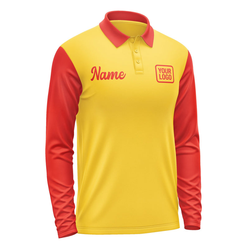 Custom Gold Orange Red Long Sleeve Polo Shirt Pl301212B112