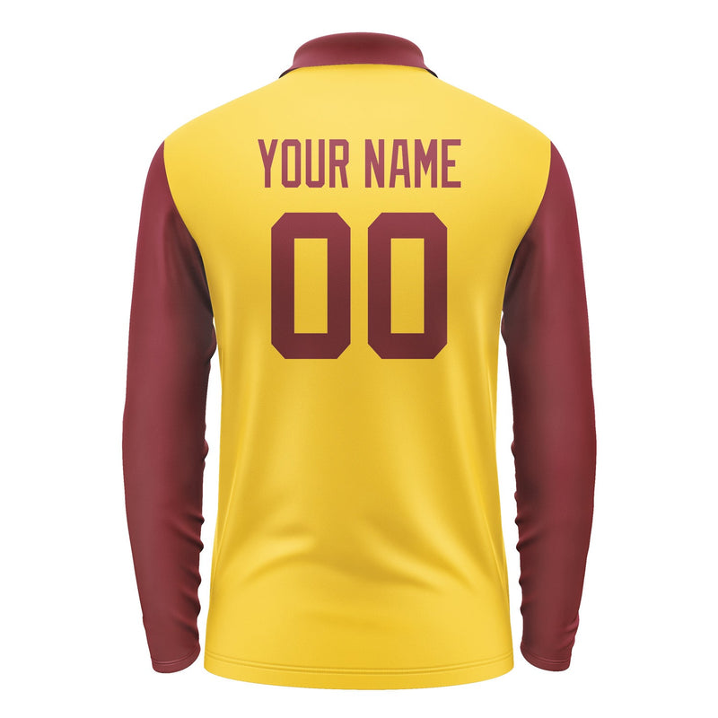 Custom Gold Crimson Red Long Sleeve Polo Shirt Pl301515B115