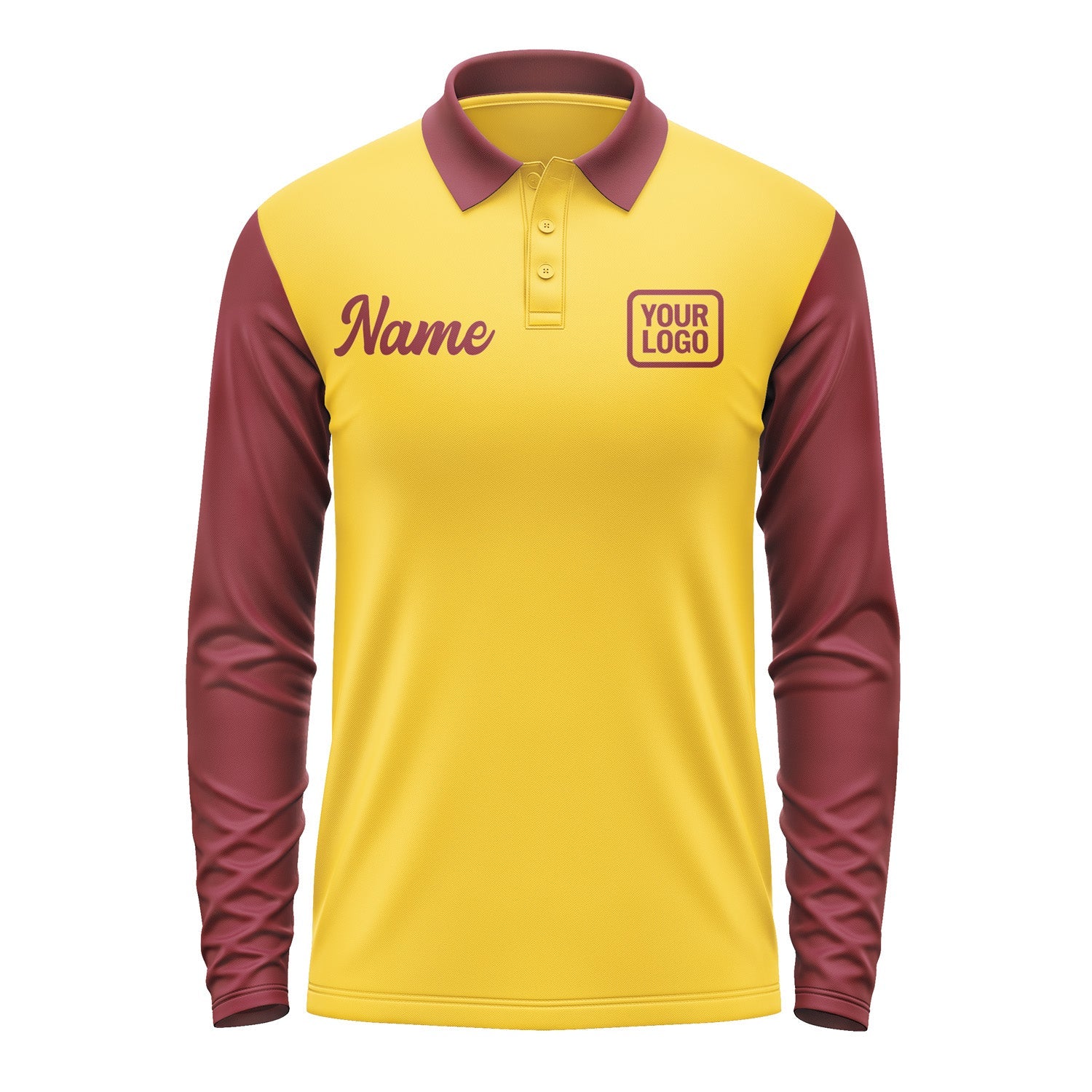 Custom Gold Crimson Red Long Sleeve Polo Shirt Pl301515B115