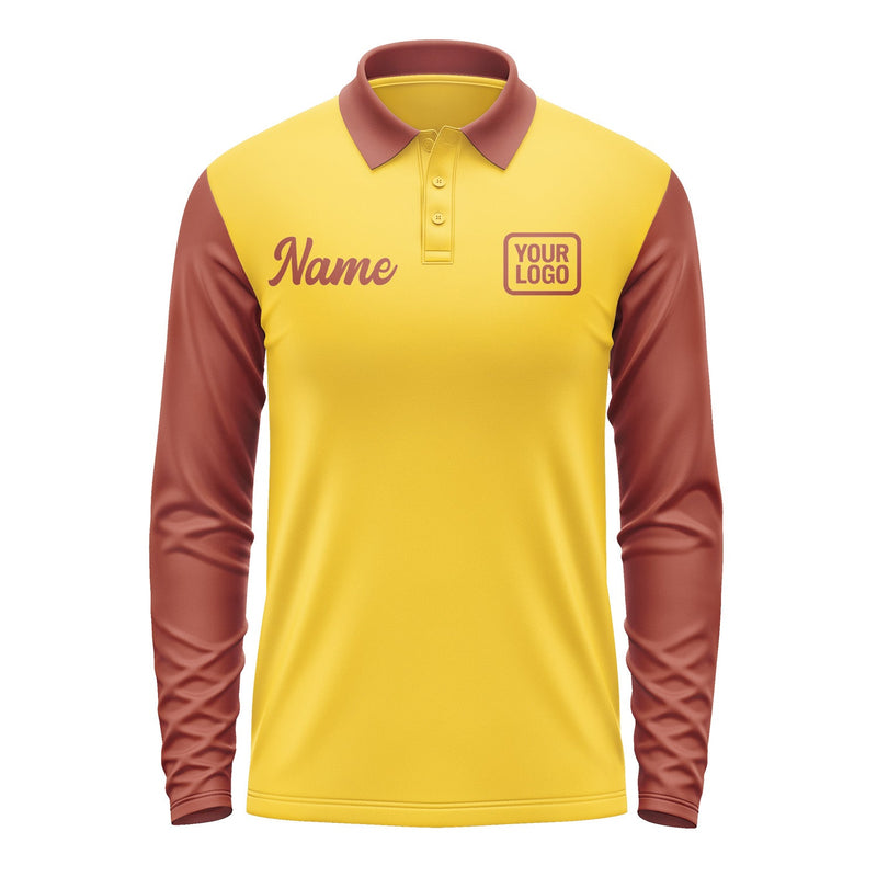 Custom Gold Coral Red Long Sleeve Polo Shirt Pl301616B116