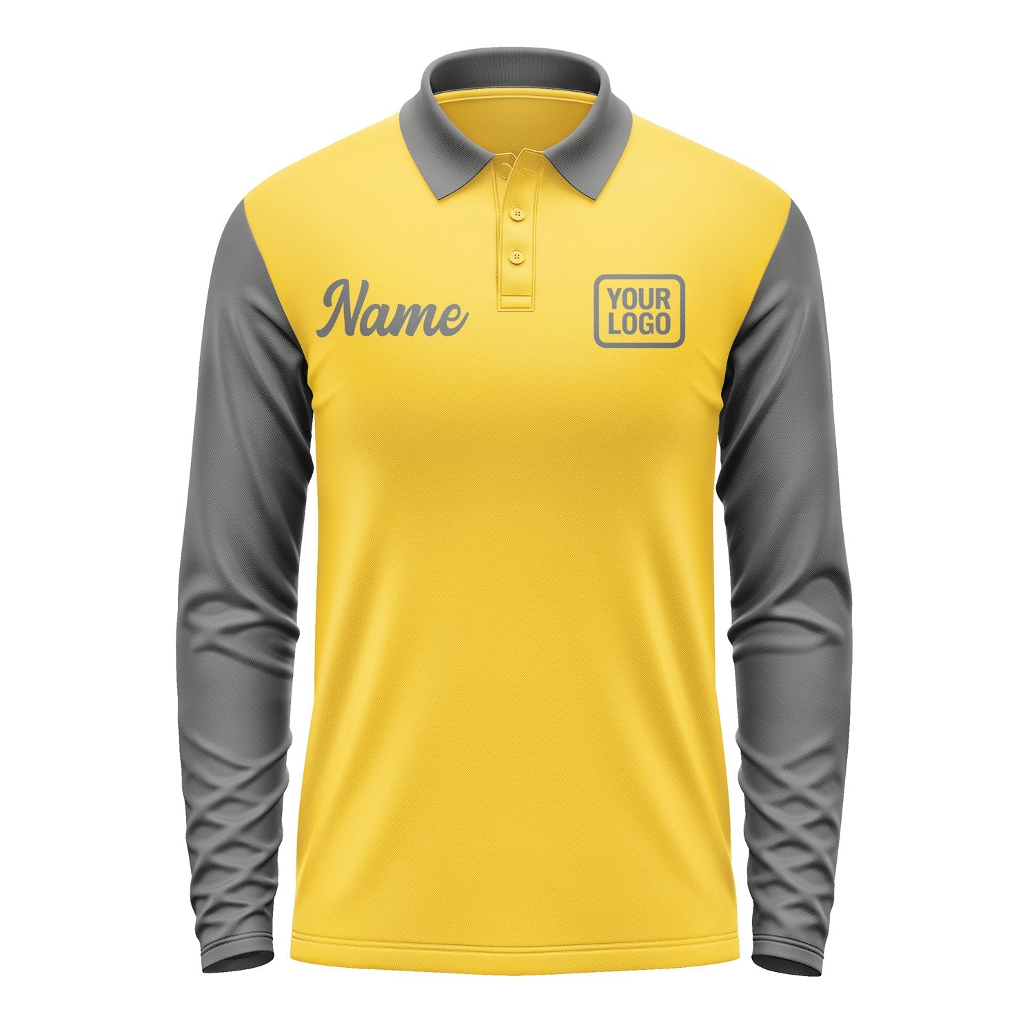 Custom Gold Dark Grey Long Sleeve Polo Shirt Pl302020B120