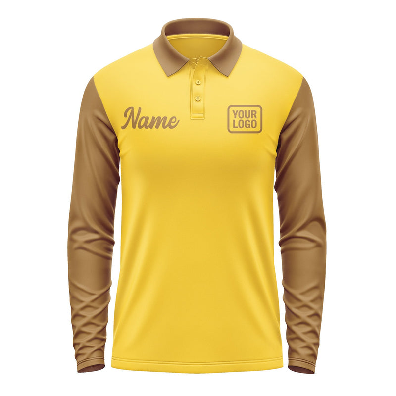 Custom Gold Khaki Long Sleeve Polo Shirt Pl302222B122