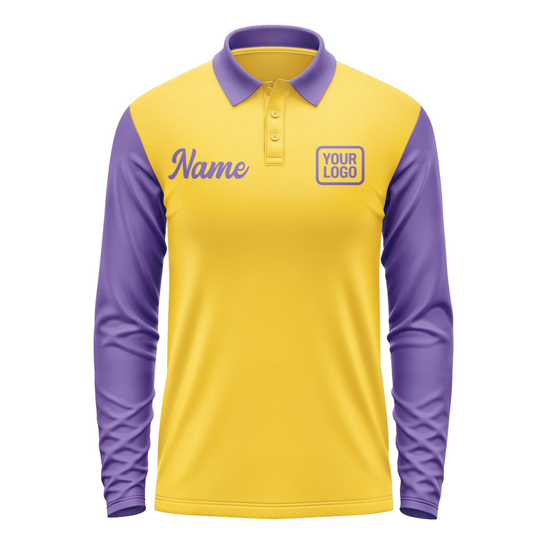 Custom Gold Light Purple Long Sleeve Polo Shirt Pl302323B123