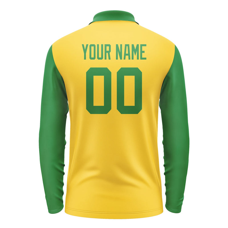 Custom Gold Emerald Green Long Sleeve Polo Shirt Pl302424B124
