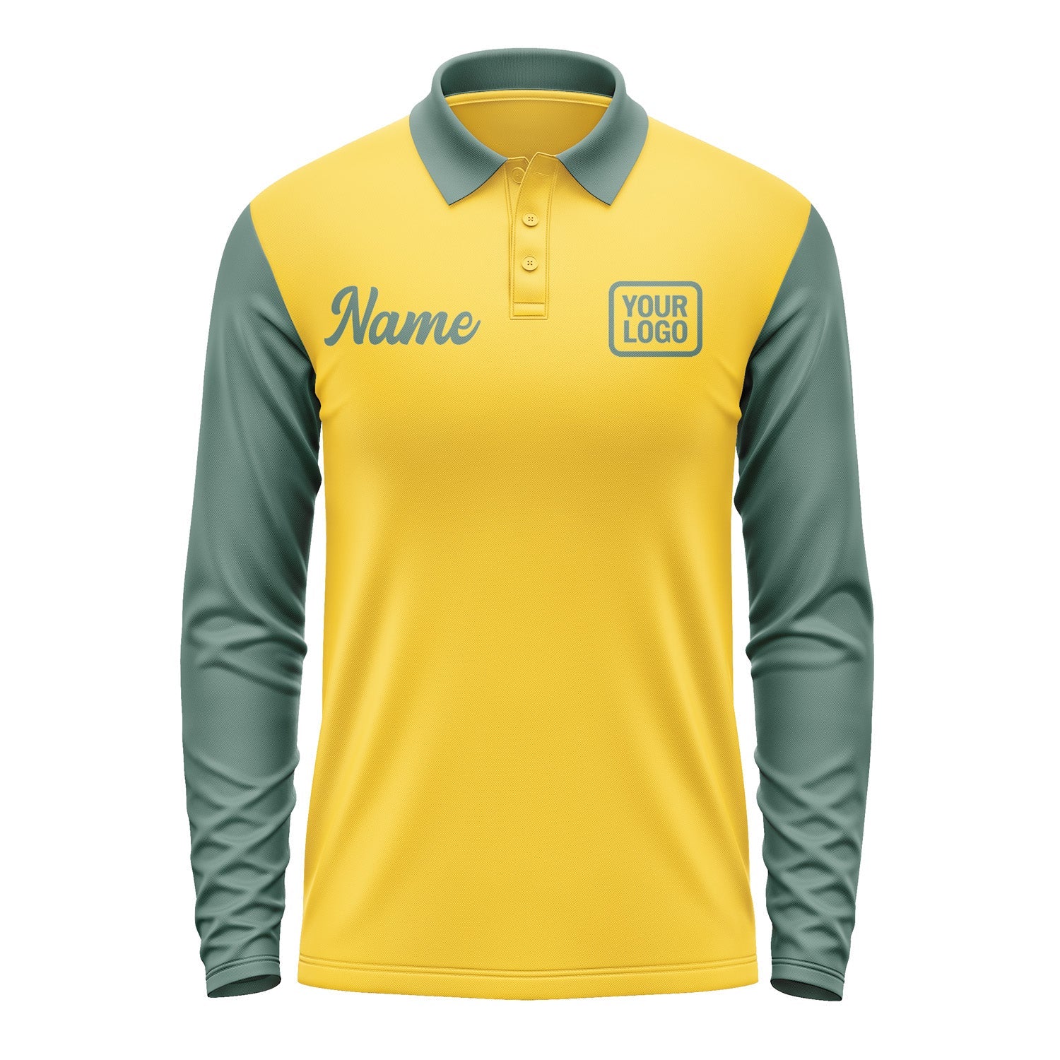 Custom Gold Blue Green Long Sleeve Polo Shirt Pl302727B127