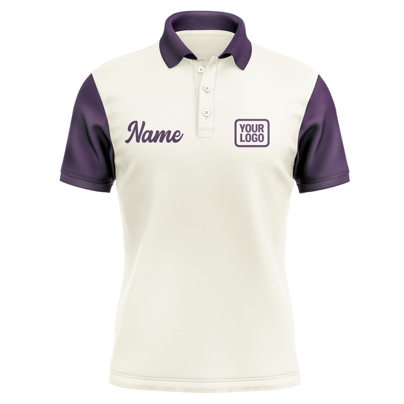 Custom Cream Purple Short-Sleeve Polo Shirt PO030707B107