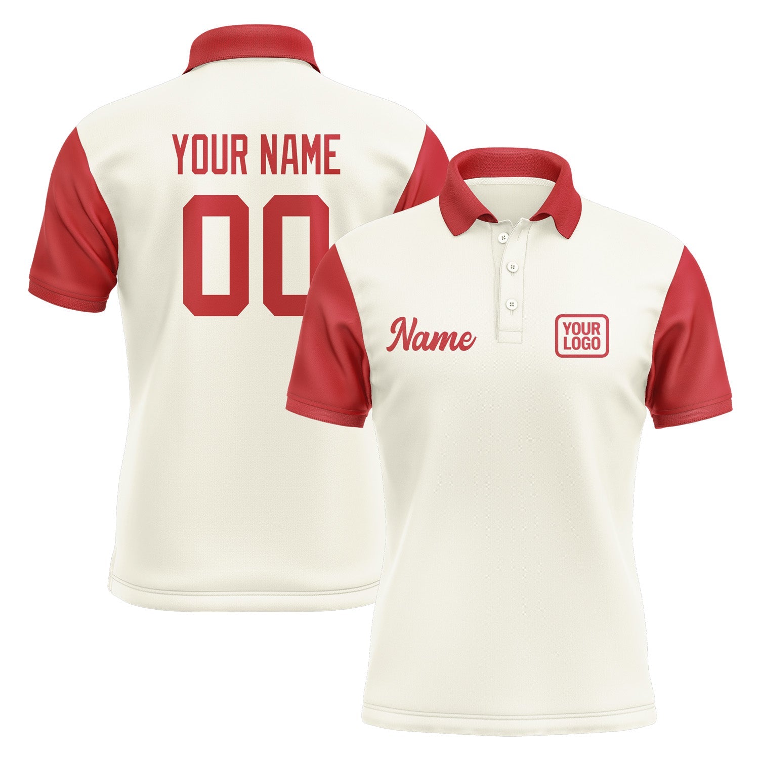 Custom Cream Red Short-Sleeve Polo Shirt PO031414B114