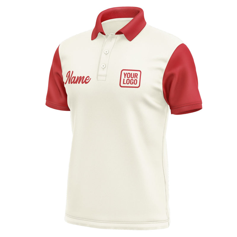 Custom Cream Red Short-Sleeve Polo Shirt PO031414B114