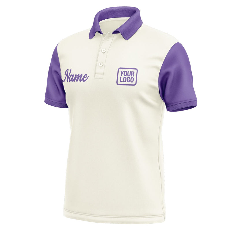 Custom Cream Light Purple Short-Sleeve Polo Shirt PO032323B123
