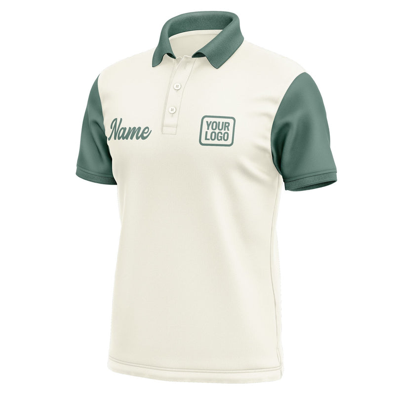 Custom Cream Blue Green Short-Sleeve Polo Shirt PO032727B127
