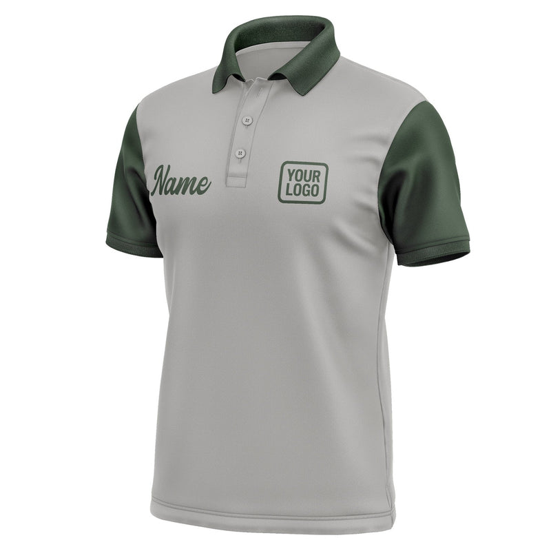 Custom Gray Dark Green Short-Sleeve Polo Shirt PO040606B106