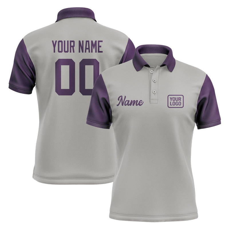 Custom Gray Purple Short-Sleeve Polo Shirt PO040707B107