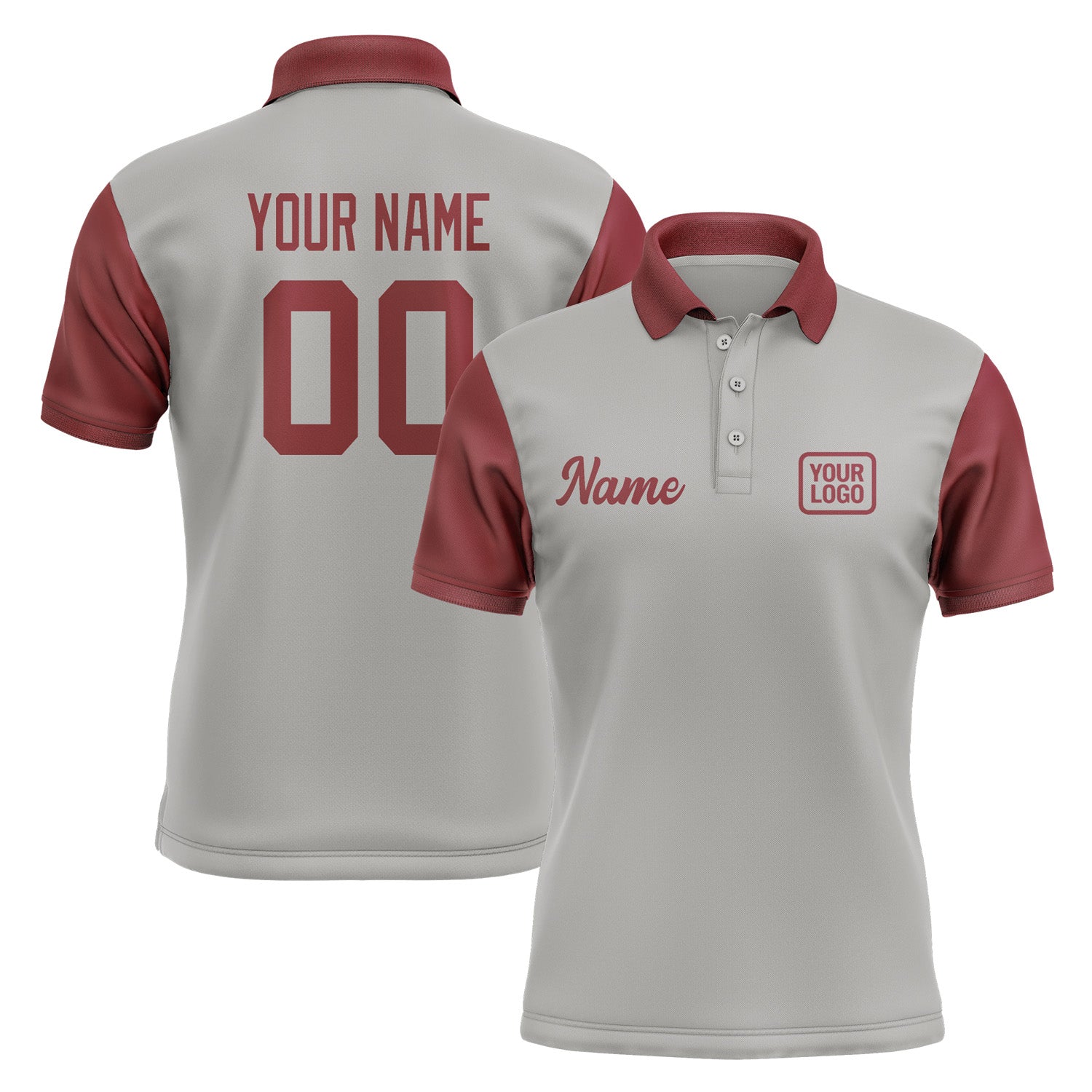 Custom Gray Crimson Red Short-Sleeve Polo Shirt PO041515B115