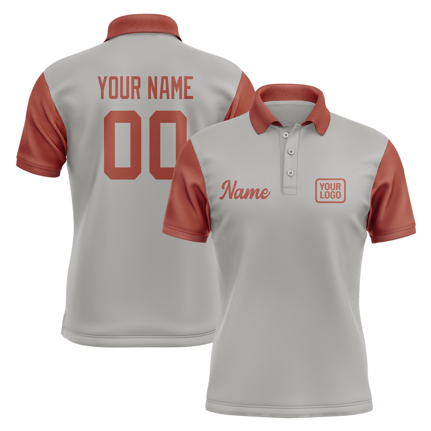 Custom Gray Coral Red Short-Sleeve Polo Shirt PO041616B116