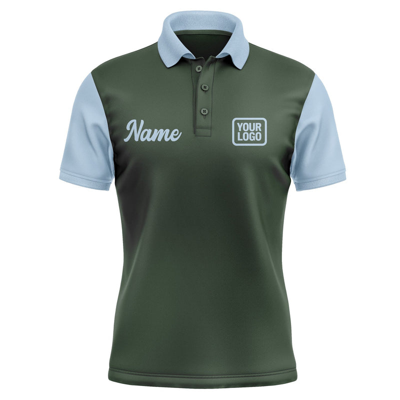 Custom Dark Green Light Blue Short-Sleeve Polo Shirt PO060808B108