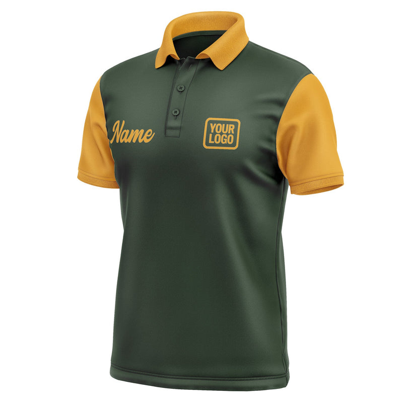 Custom Dark Green Yellow Short-Sleeve Polo Shirt PO061919B119
