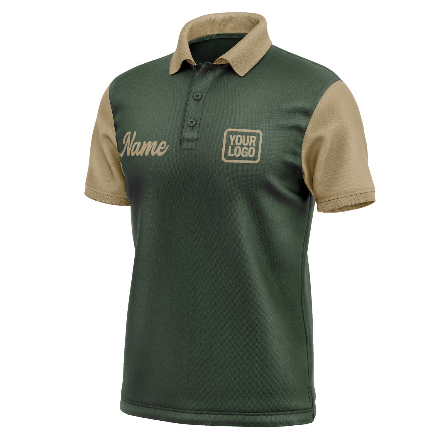 Custom Dark Green Light Khaki Short-Sleeve Polo Shirt PO062525B125