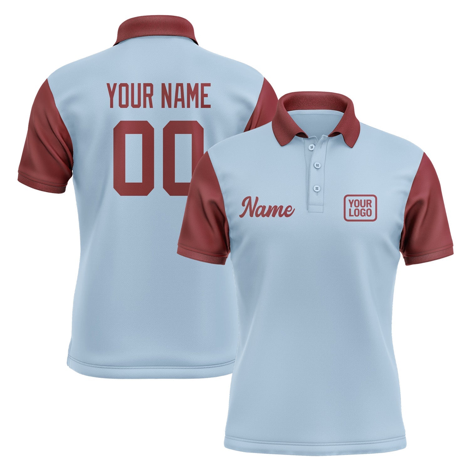 Custom Light Blue Crimson Red Short-Sleeve Polo Shirt PO081515B115