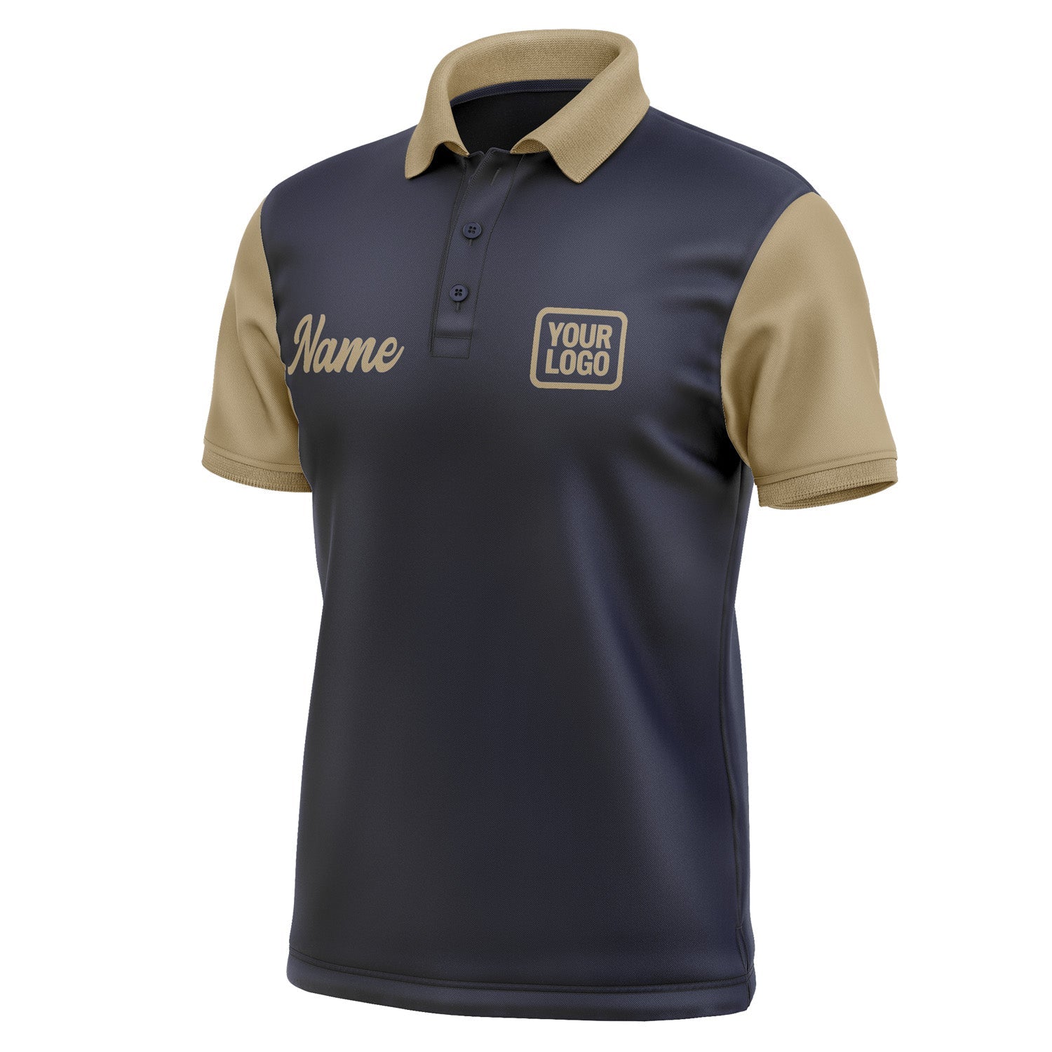 Custom Navy Light Khaki Short-Sleeve Polo Shirt PO112525B125