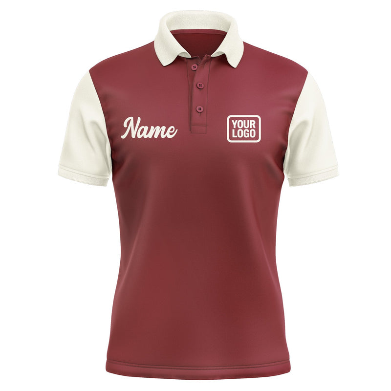 Custom Crimson Red Cream Short-Sleeve Polo Shirt PO150303B103