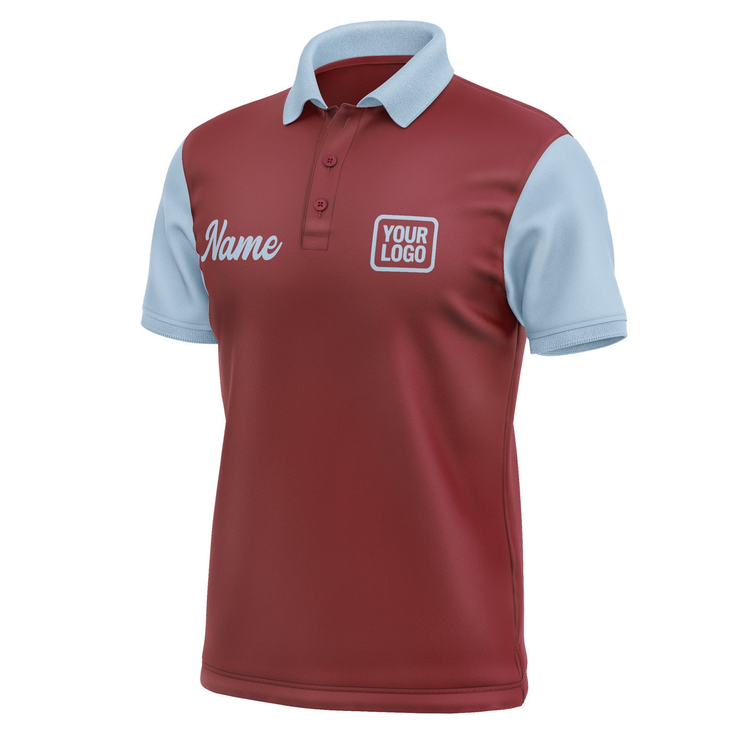 Custom Crimson Red Light Blue Short-Sleeve Polo Shirt PO150808B108
