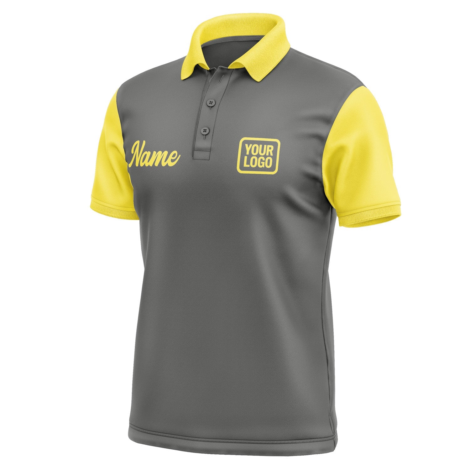 Custom Dark Grey Light Yellow Short-Sleeve Polo Shirt PO202626B126