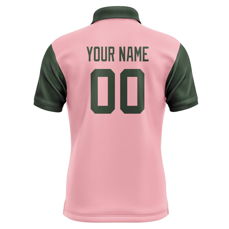 Custom Light Pink Dark Green Short-Sleeve Polo Shirt PO210606B106