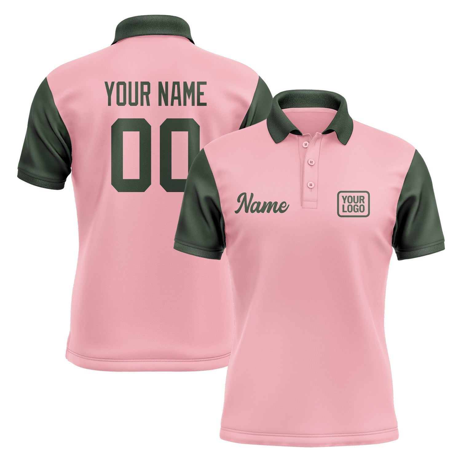 Custom Light Pink Dark Green Short-Sleeve Polo Shirt PO210606B106