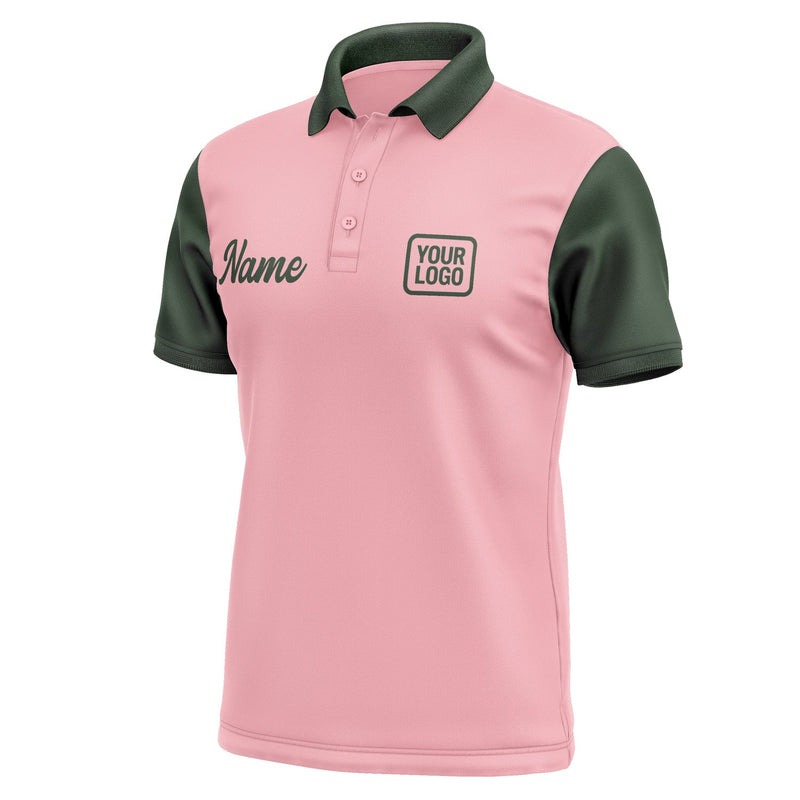 Custom Light Pink Dark Green Short-Sleeve Polo Shirt PO210606B106