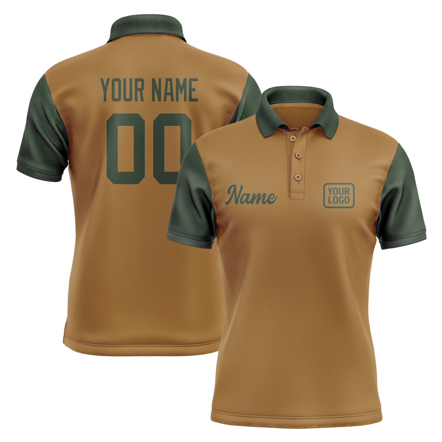 Custom Khaki Dark Green Short-Sleeve Polo Shirt PO220606B106
